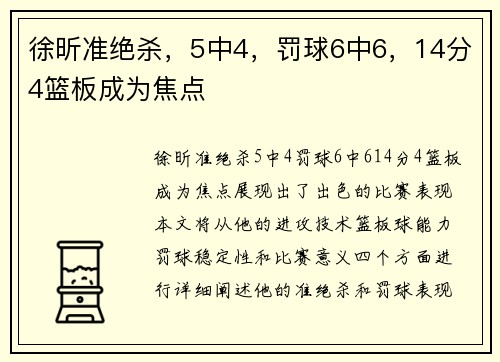 徐昕准绝杀，5中4，罚球6中6，14分4篮板成为焦点
